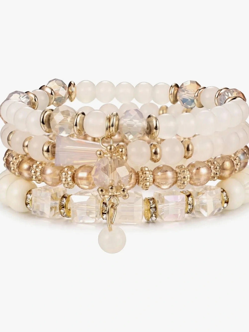 Anthropologie Ivory and Gold Beaded Stack Bracelets